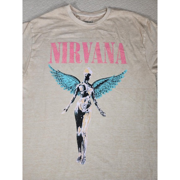 Nirvana T-Shirt Graphic Tee Unisex S Beige Cotton 100 Short Sleeve Round Neck - Picture 3 of 8